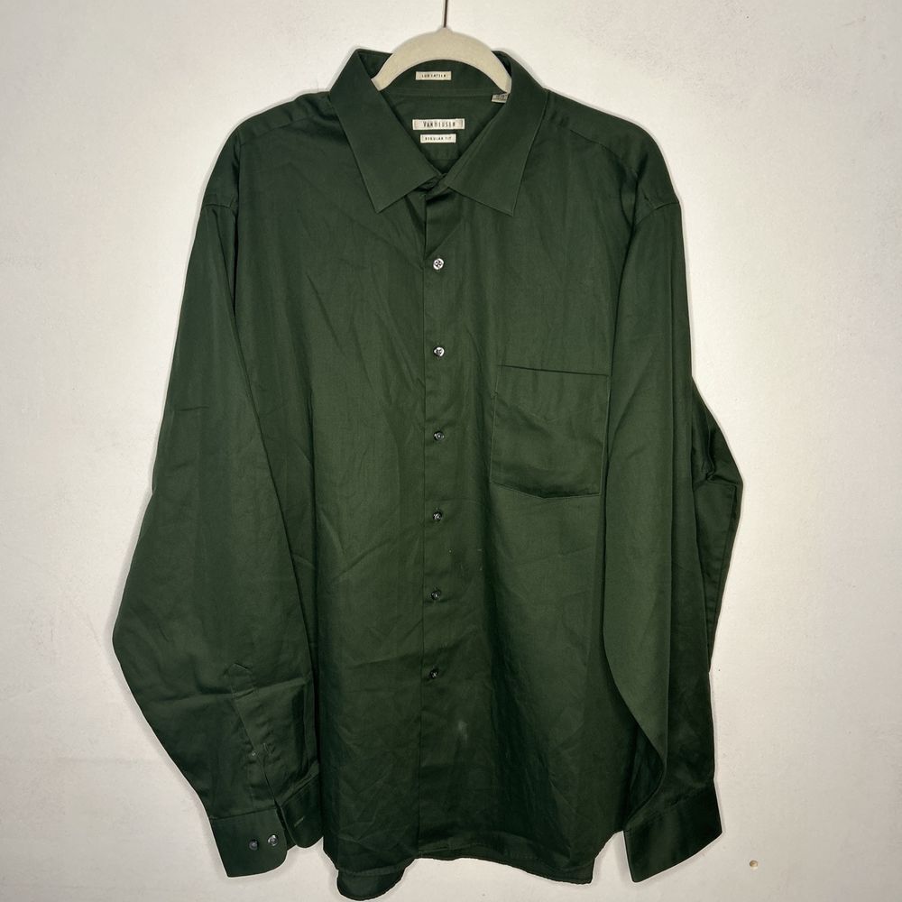 Van Heusen Dark Green Button Up Dress Shirt With‎ Collar 18.5 36-37 2XL
